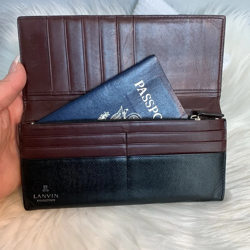 Authentic Lanvin long flap wallet in black and brown - Image 7