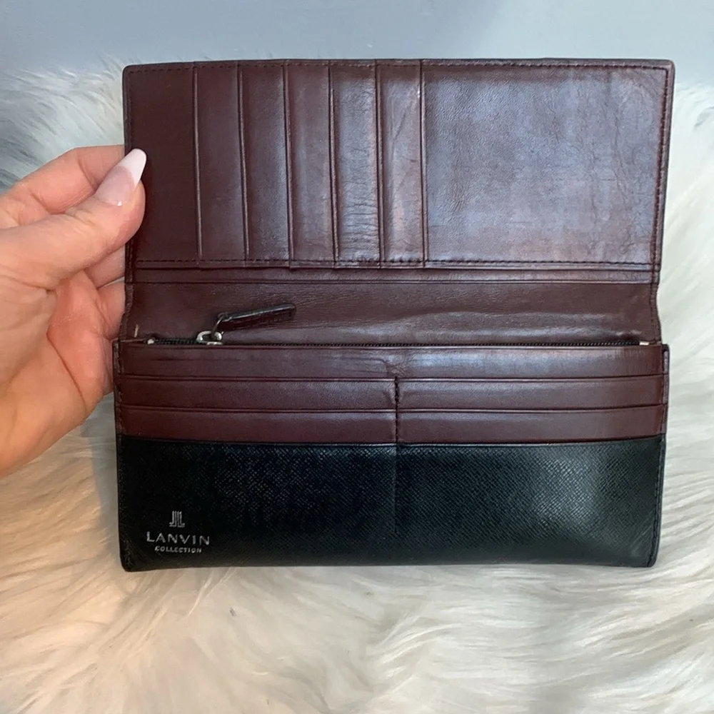 Authentic Lanvin long flap wallet in black and brown - Image 8