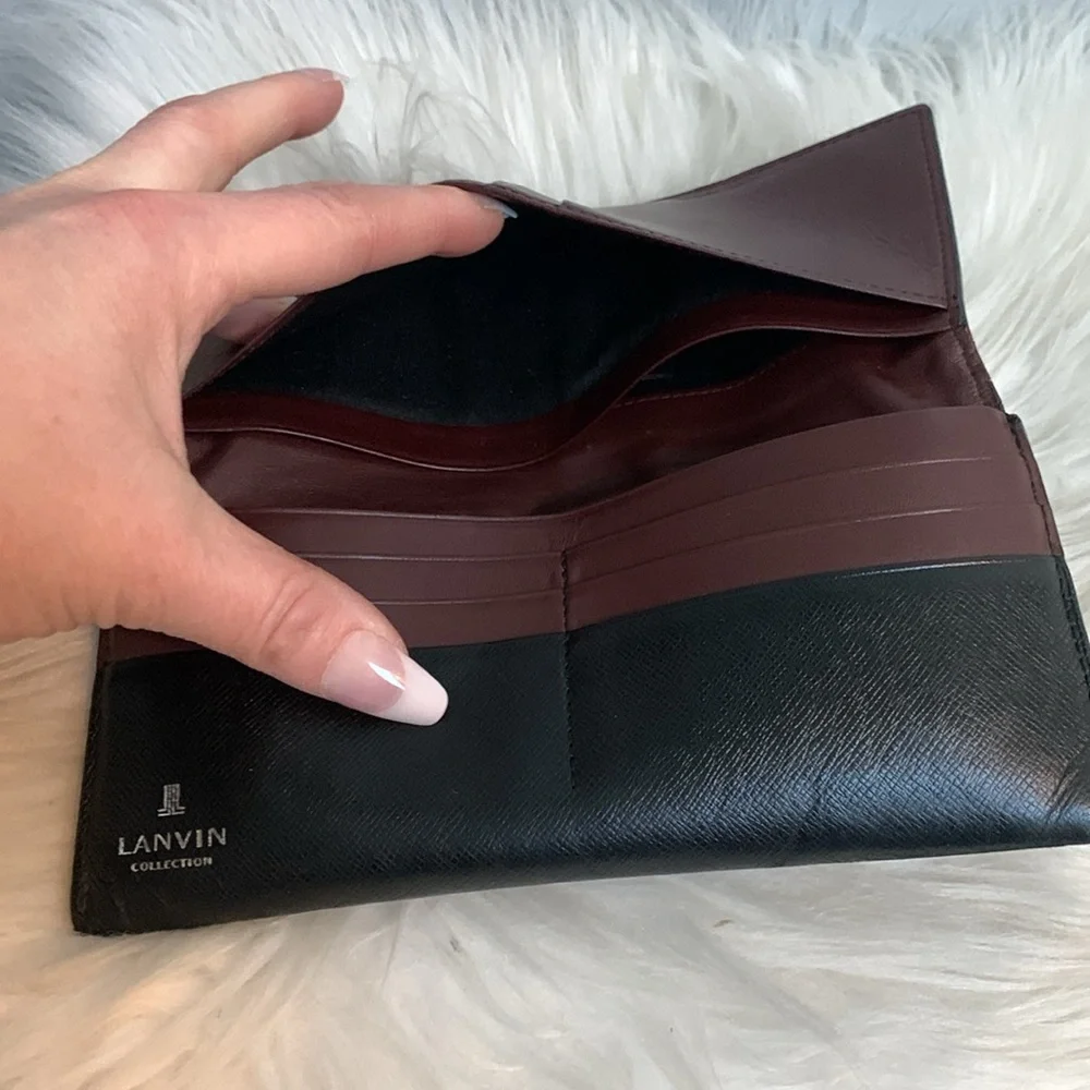 Authentic Lanvin long flap wallet in black and brown - Image 9