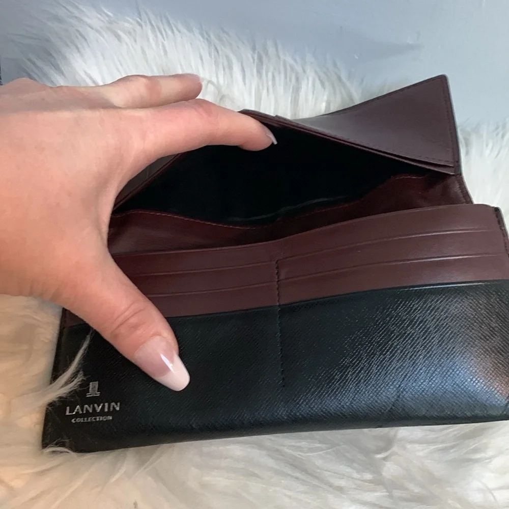 Authentic Lanvin long flap wallet in black and brown - Image 10