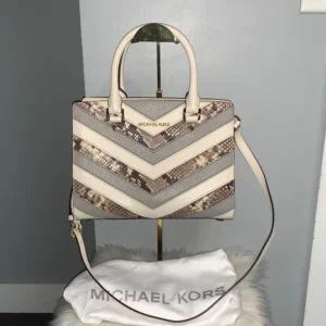 Authentic Michael Kors chevron white leather and snake skin two way bag