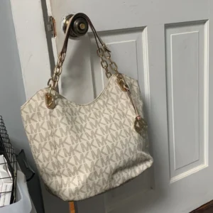 Authentic Michael Kors white signature print tote bag