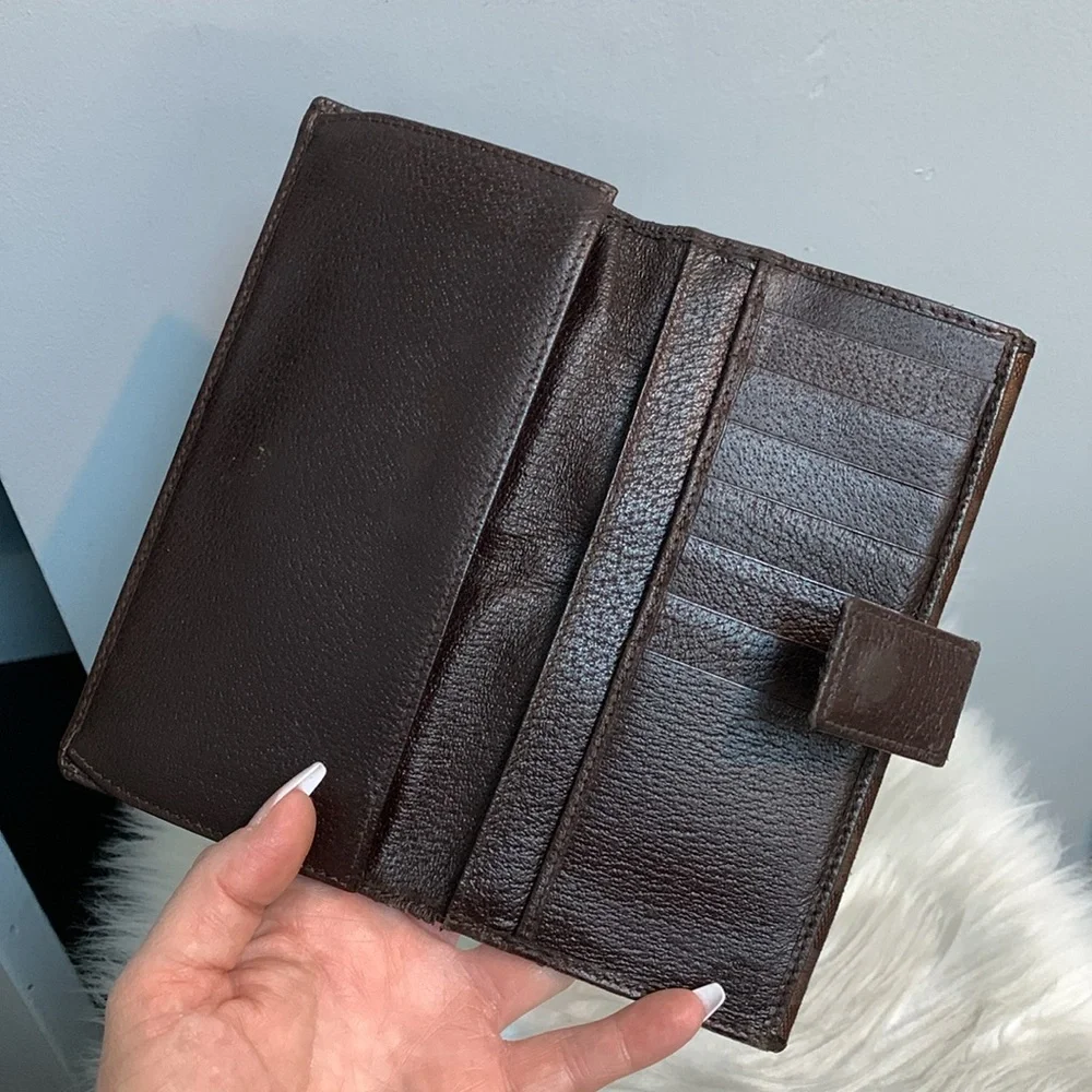 Authentic and vintage Gucci brown cloth and leather long continental wallet - Image 11