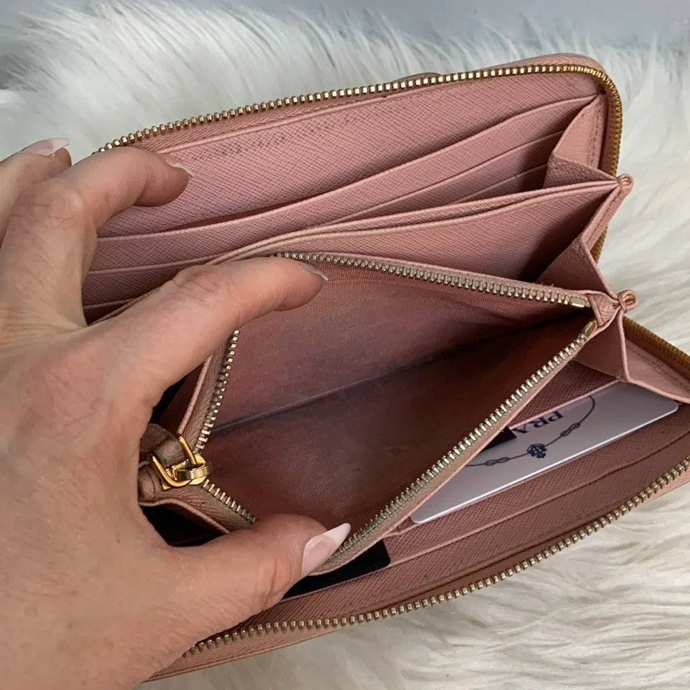 Authentic Prada pink saffiano leather large zippy wallet - Image 12