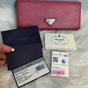 Authentic Prada pink long wallet w original cards