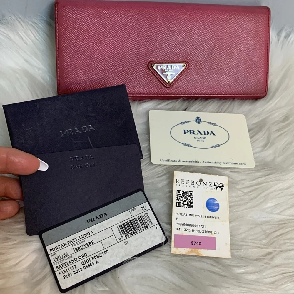 Authentic Prada pink long wallet w original cards