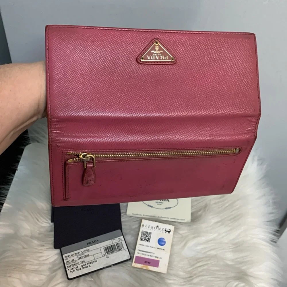 Authentic Prada pink long wallet w original cards - Image 4
