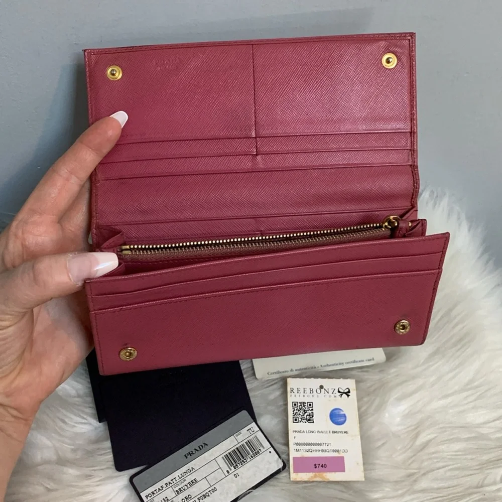 Authentic Prada pink long wallet w original cards - Image 10