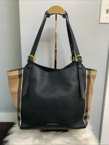 Authentic Burberry Canterbury Tote black leather, check sides