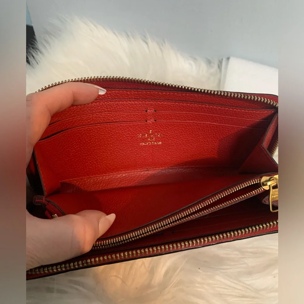 2018 authentic Louis Vuitton red empreinte leather Clemence zippy wallet - Image 13