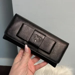 Authentic Prada leather saffiano long wallet dyed black