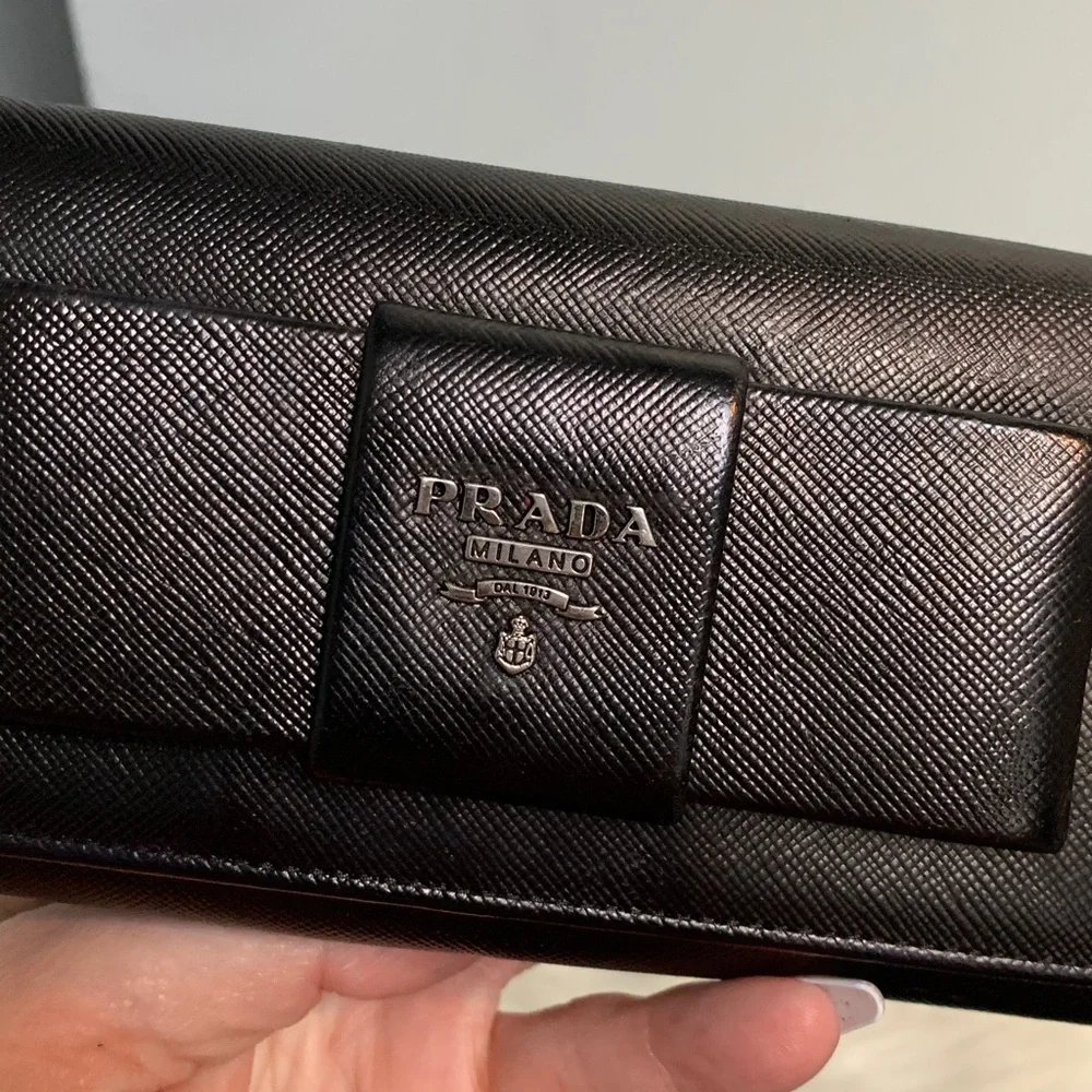 Authentic Prada leather saffiano long wallet dyed black - Image 4
