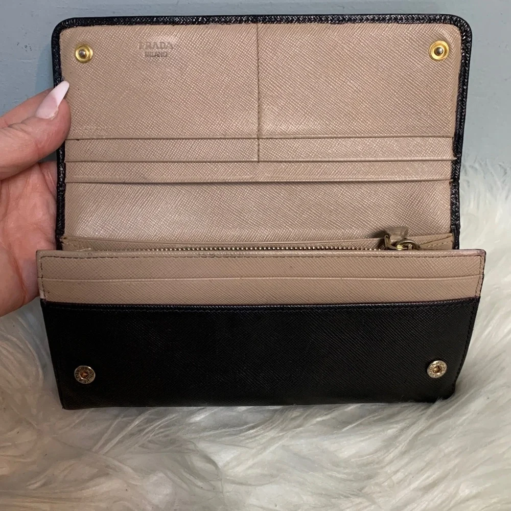 Authentic Prada leather saffiano long wallet dyed black - Image 5