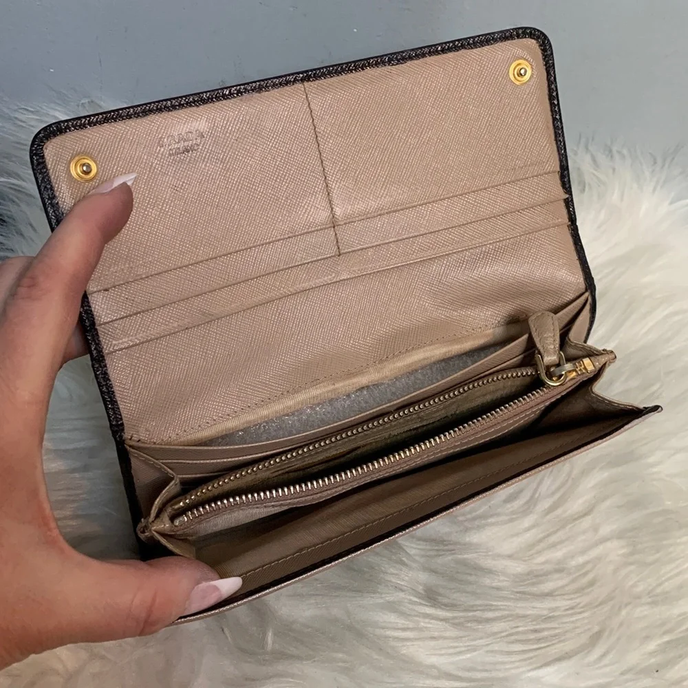 Authentic Prada leather saffiano long wallet dyed black - Image 6