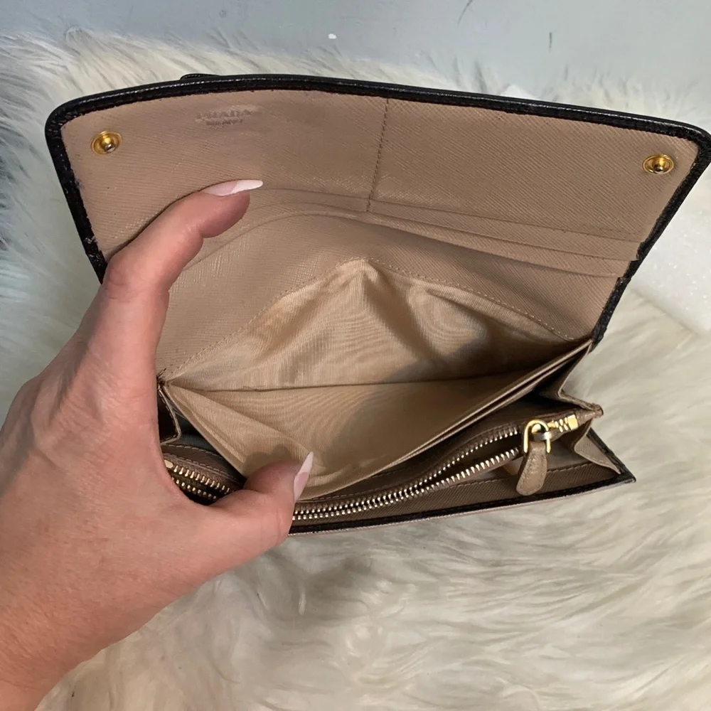 Authentic Prada leather saffiano long wallet dyed black - Image 7