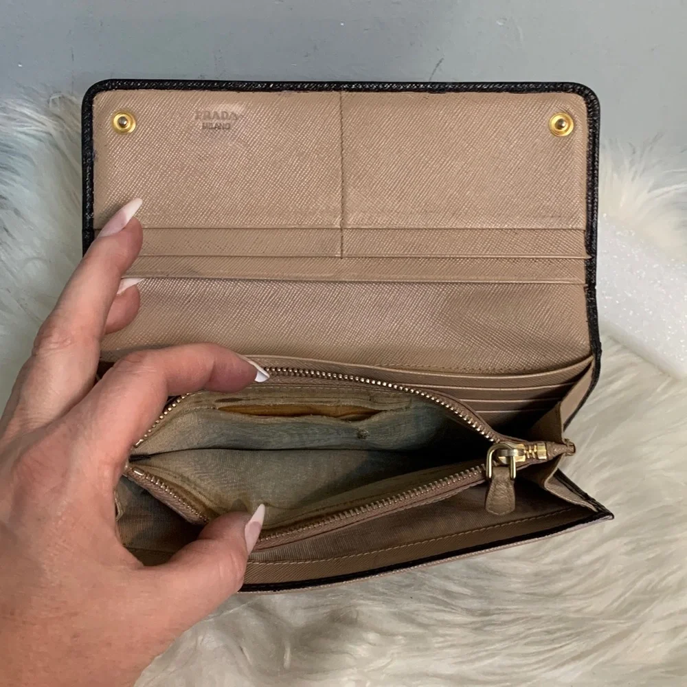Authentic Prada leather saffiano long wallet dyed black - Image 9