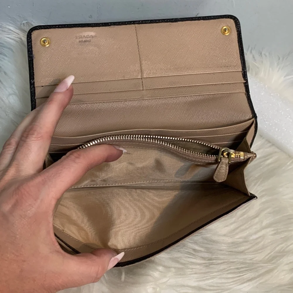 Authentic Prada leather saffiano long wallet dyed black - Image 10