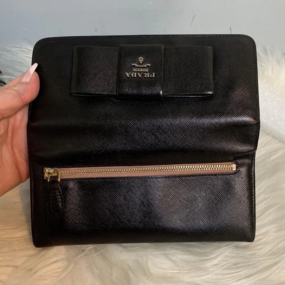 Authentic Prada leather saffiano long wallet dyed black - Image 12