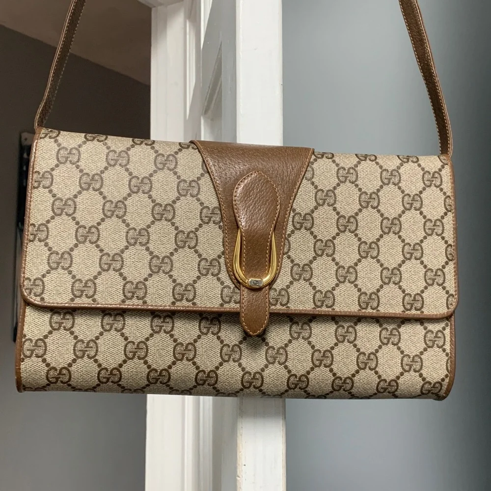Authentic vintage Gucci brown signature crossbody, shoulder bag, and Cluch - Image 3