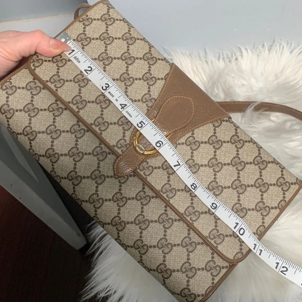 Authentic vintage Gucci brown signature crossbody, shoulder bag, and Cluch - Image 7