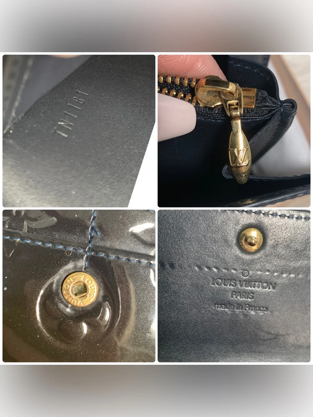 2011 authentic Louis Vuitton black vernis wallet w blue stitching w box - Image 15