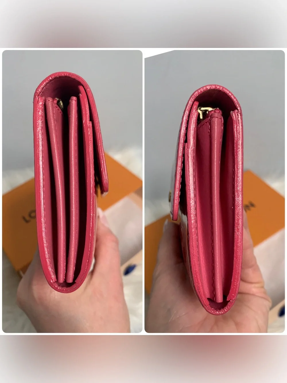 2006 authentic Louis Vuitton pink vernis leather Sarah wallet w box - Image 6