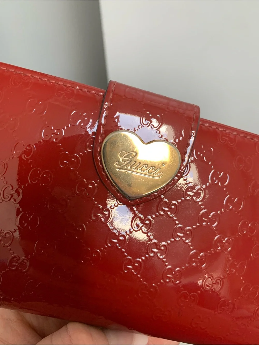 Authentic red patent leather Gucci long wallet w heart snap ❤️ - Image 3