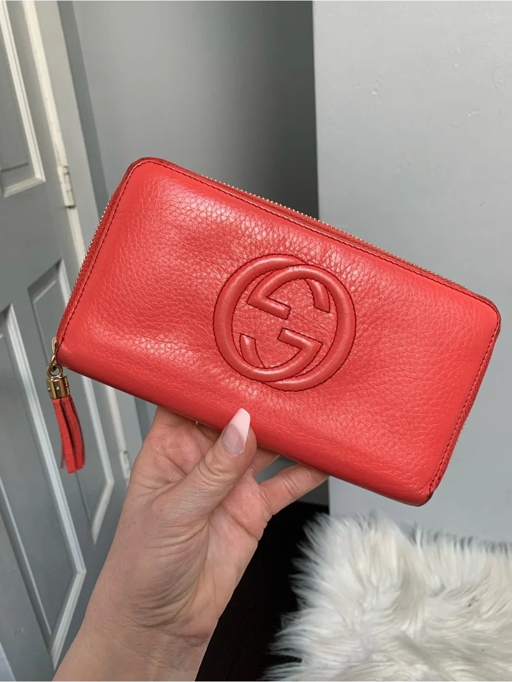 Authentic pink Gucci soho large zippy wallet.