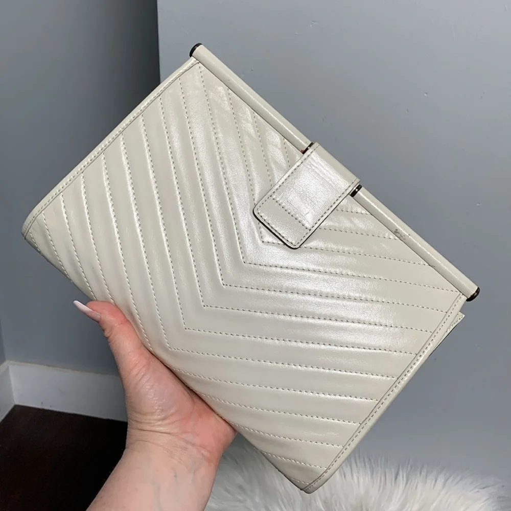 Authentic YSL white leather large clutch with dustbag - Image 2
