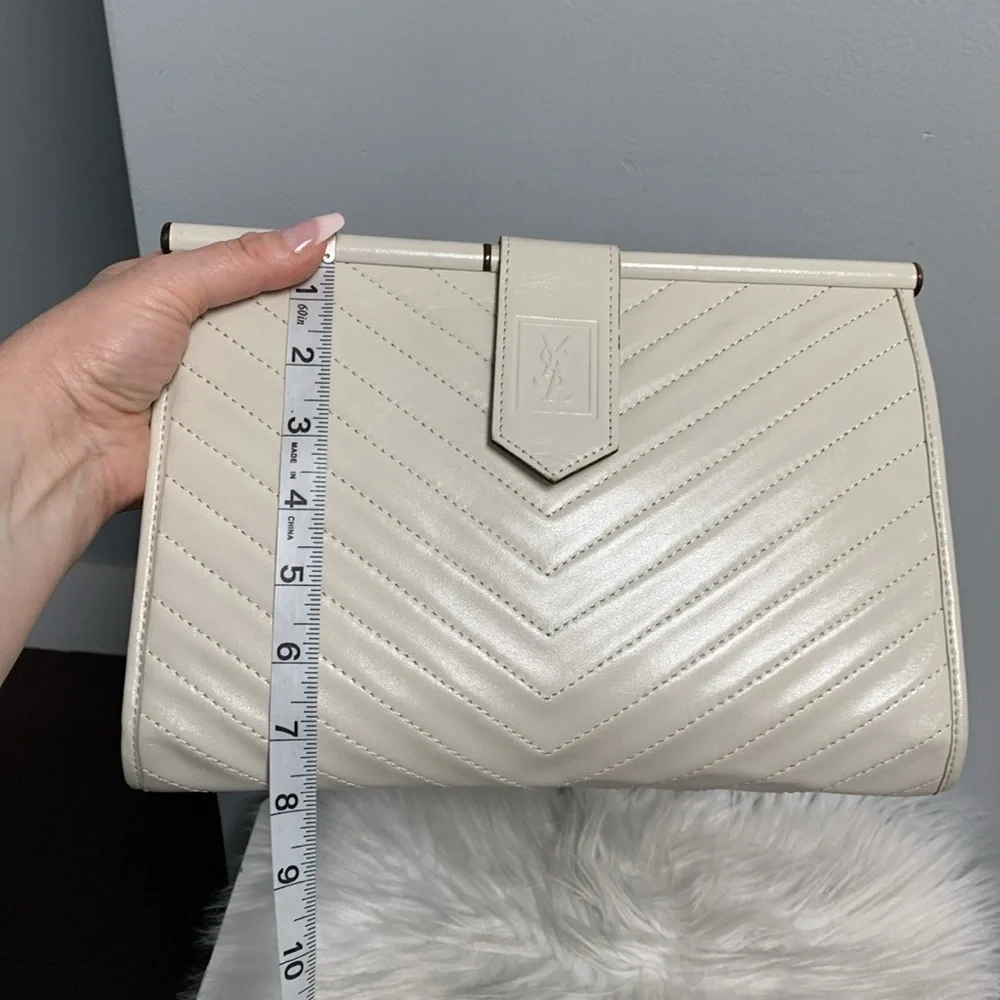 Authentic YSL white leather large clutch with dustbag - Image 5