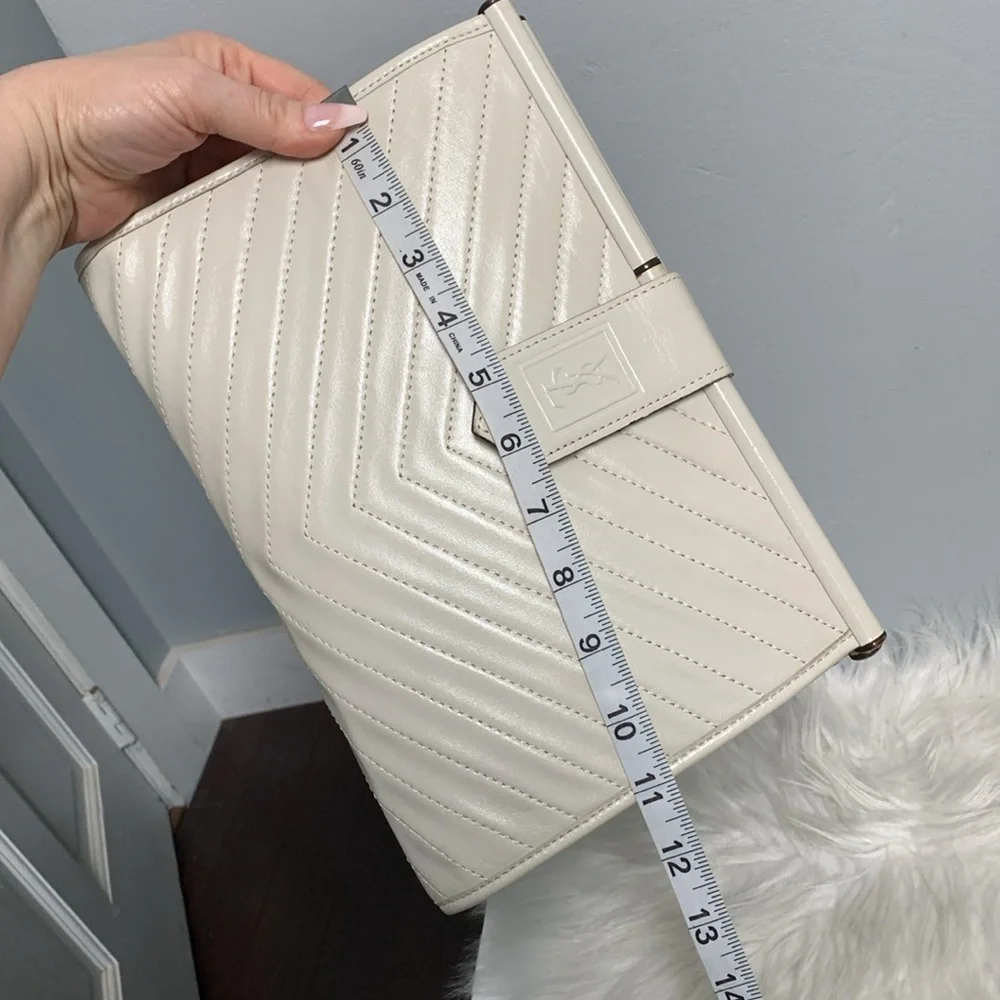 Authentic YSL white leather large clutch with dustbag - Image 6