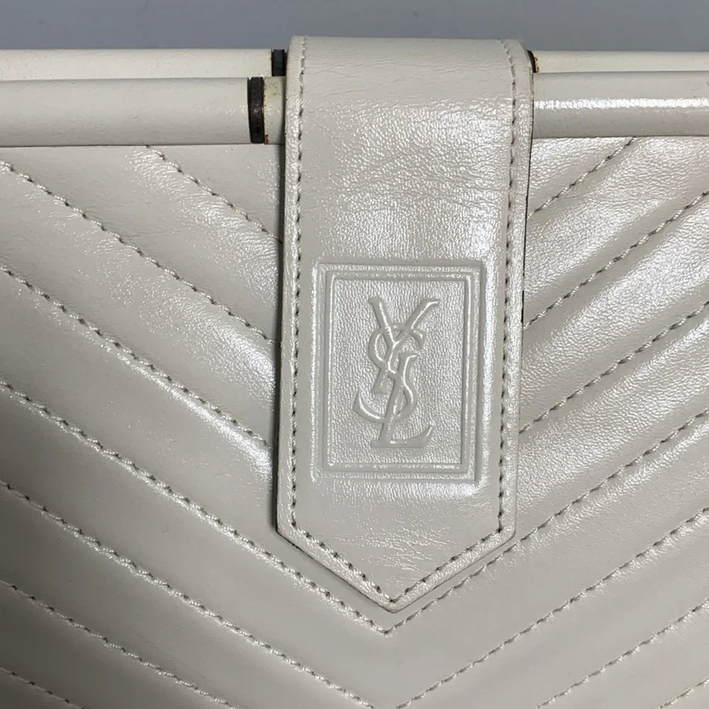 Authentic YSL white leather large clutch with dustbag - Image 7