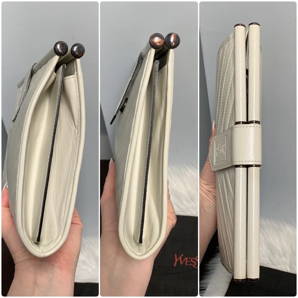 Authentic YSL white leather large clutch with dustbag - Image 8