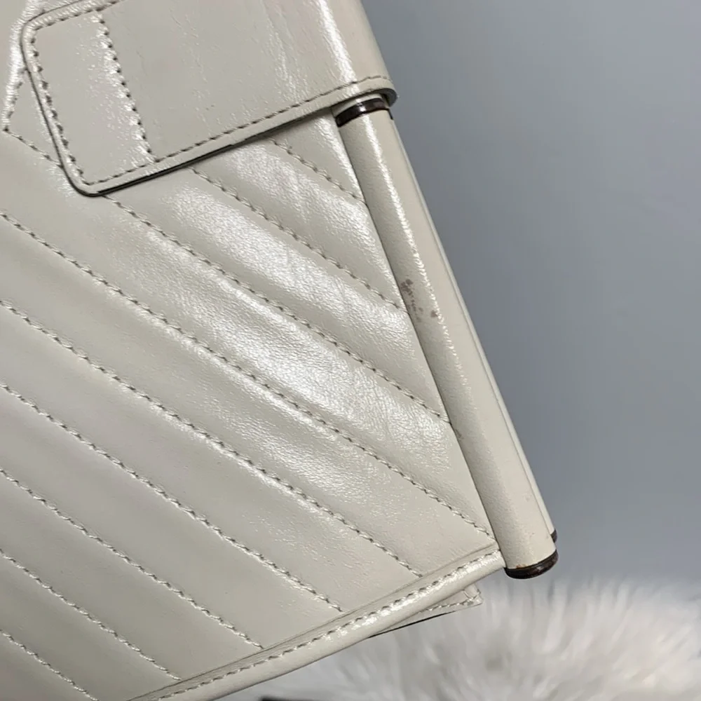 Authentic YSL white leather large clutch with dustbag - Image 9