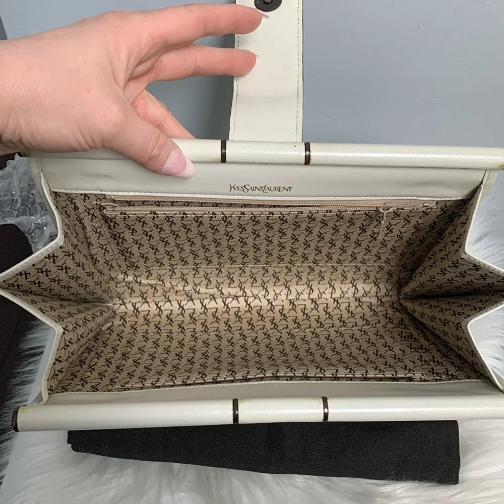 Authentic YSL white leather large clutch with dustbag - Image 10