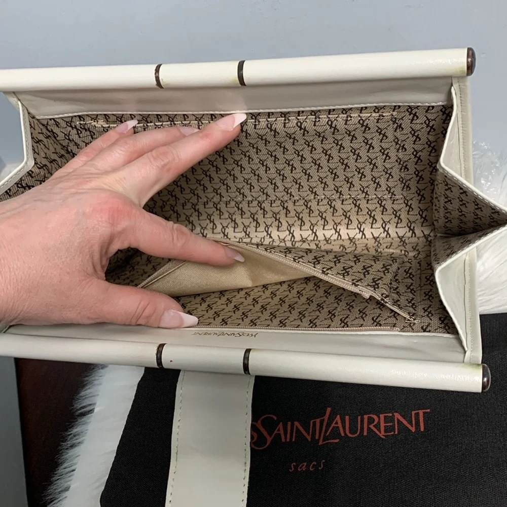 Authentic YSL white leather large clutch with dustbag - Image 12