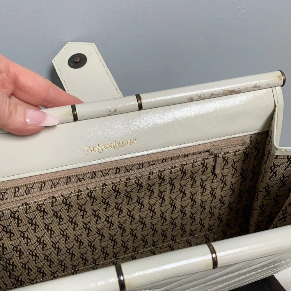 Authentic YSL white leather large clutch with dustbag - Image 14