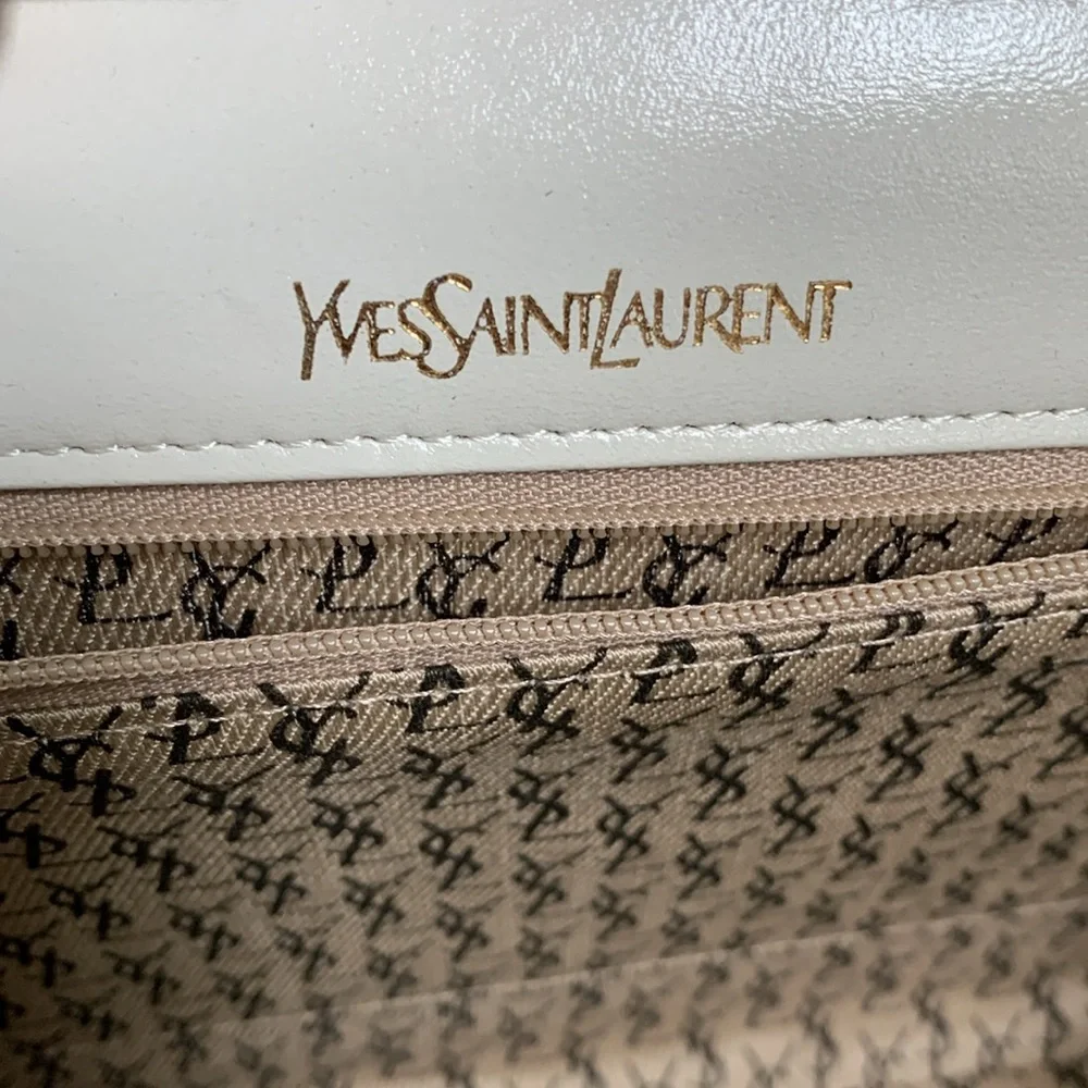 Authentic YSL white leather large clutch with dustbag - Image 15