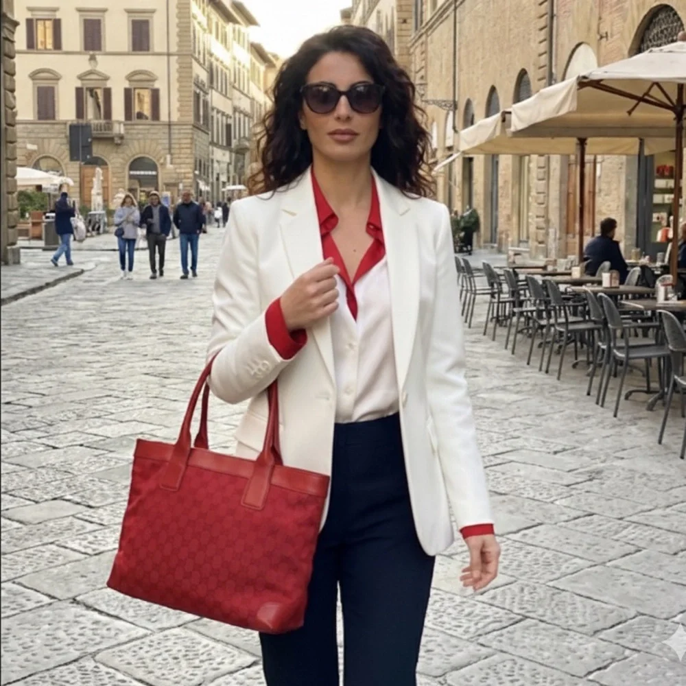 Authentic Gucci all red Guccisma medium size tote bag with zip closure