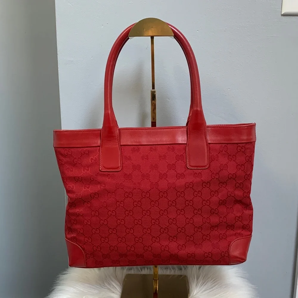 Authentic Gucci all red Guccisma medium size tote bag with zip closure - Image 2