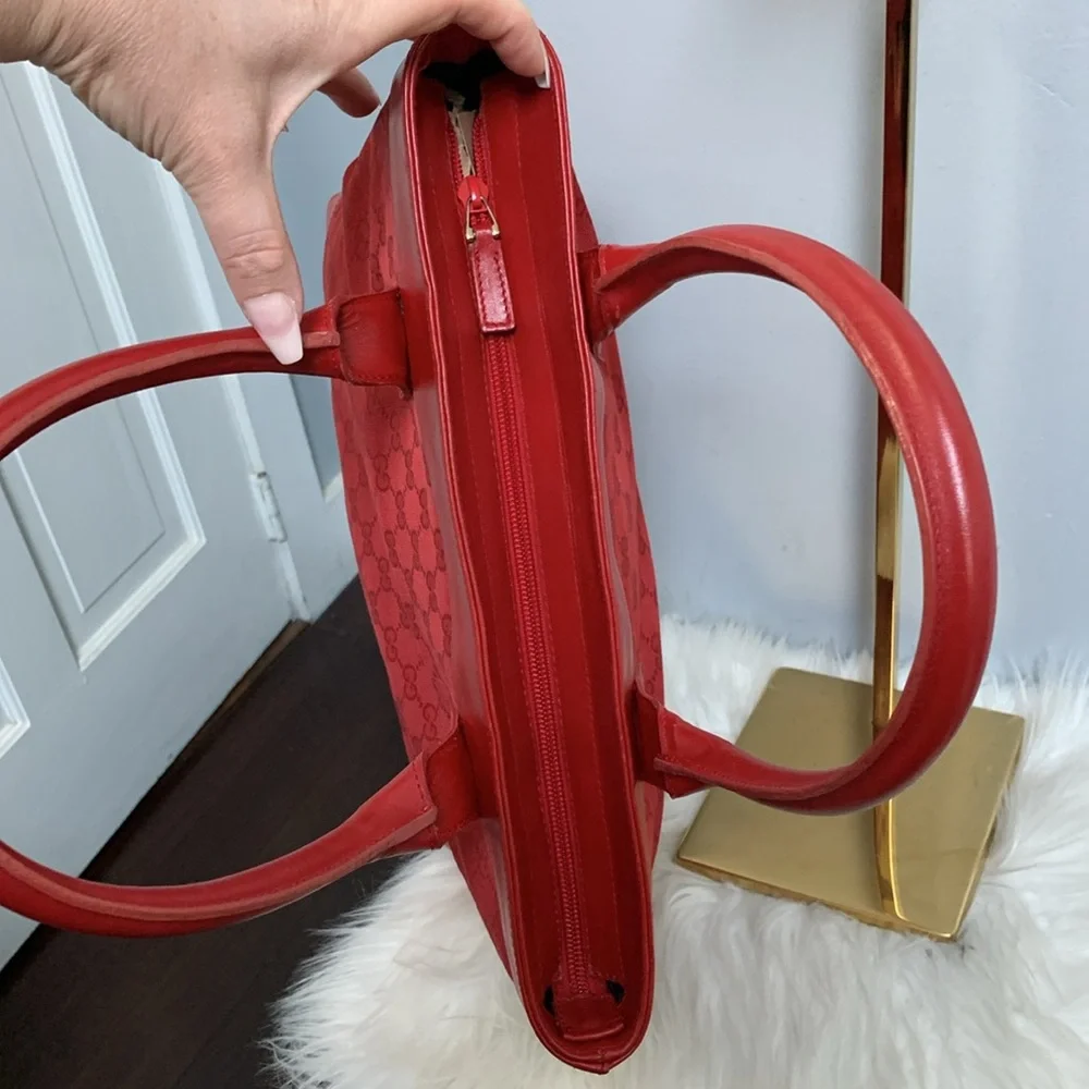 Authentic Gucci all red Guccisma medium size tote bag with zip closure - Image 9