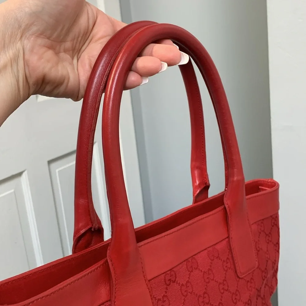 Authentic Gucci all red Guccisma medium size tote bag with zip closure - Image 13